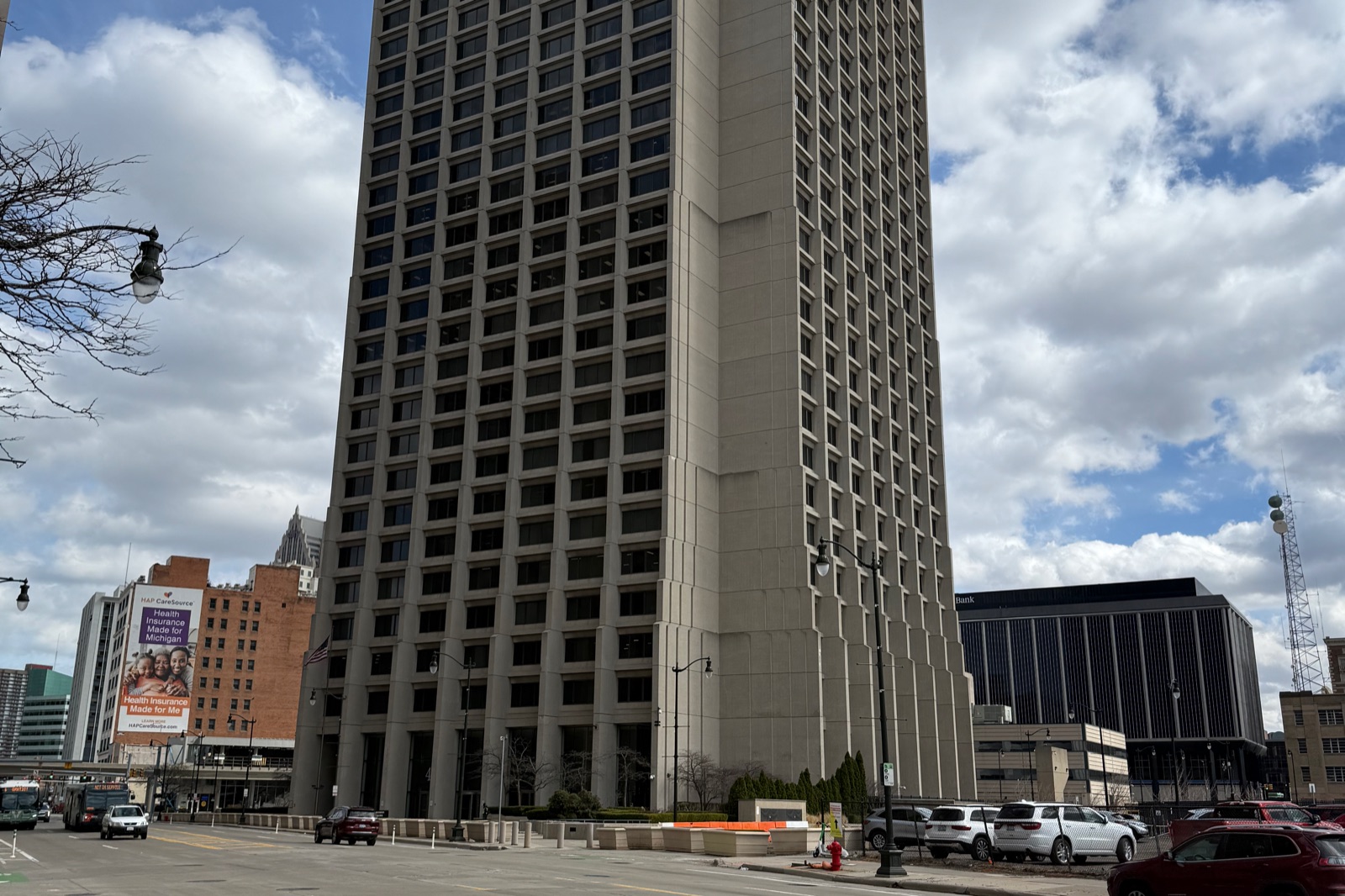 Street view of the Patrick V. McNamara Federal Building tower in downtown Detroit, where the Detroit Immigration Court sits.